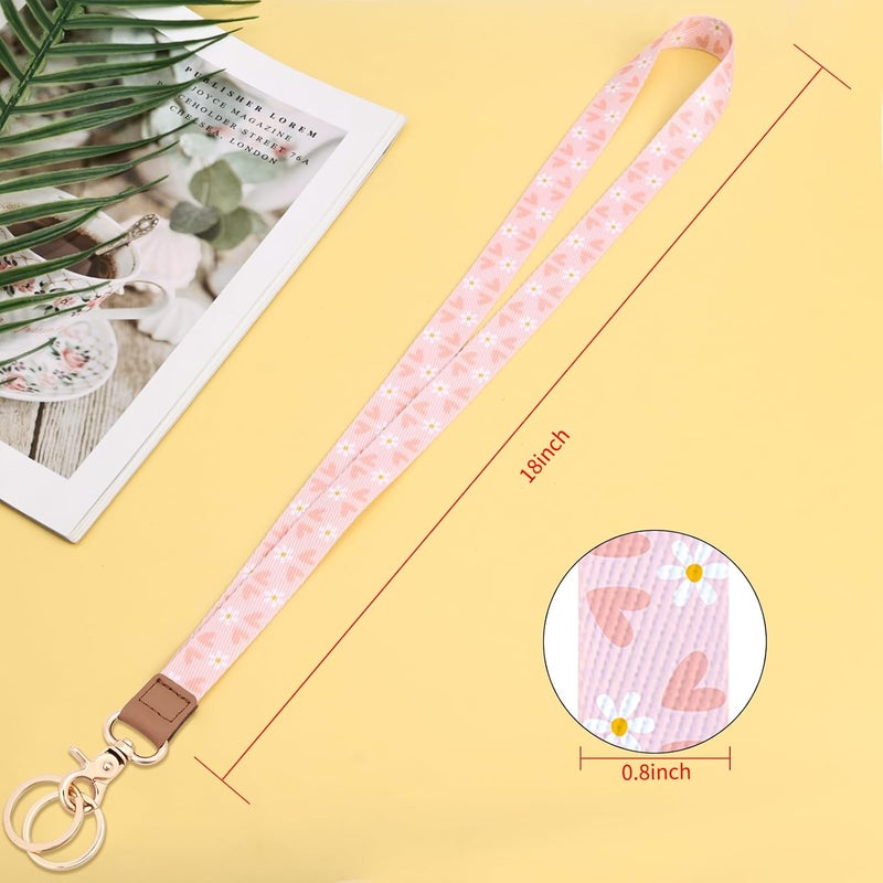 Knagsfa Lanyards for Keys, Neck Lanyards for ID Badges with Metal Hook, Cute Keychain Lanyard for Women, Pink Heart Flower - Image 1